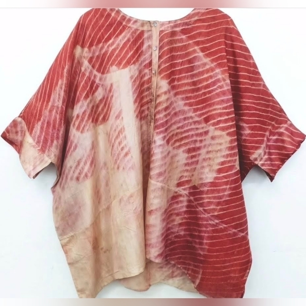 Anthropologie ADIV Pure Nature Red Cream Tie-Dye Silk Boho Top XL